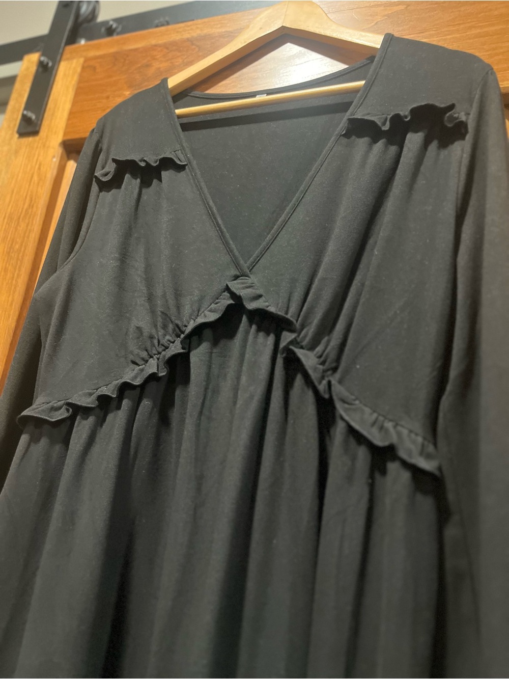 Black Ruffle-Trim V-Neck Dress - Picture 3 of 4